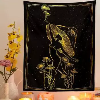 Украшение дома психоделический гриб женский гобелен настенный психологическое искусство хиппи декоративный богемный гобелен 100X75CM