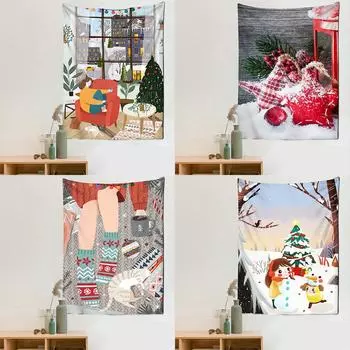 Украшение дома Рождественская елка гобелен мультфильм Снежный фестиваль настенный милый пейзаж печать Настенный декор фон ткань 100x75cm