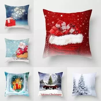 Украшение дома Рождественская наволочка со снегом Подарок Санта-Клауса Камин Рождественское украшение Наволочка 40x40cm