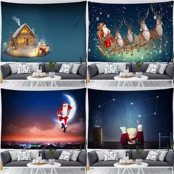 Украшение дома Рождественская звезда Хижина с принтом фоновой ткани мультфильм праздничный подарок настенный милый лыжный старик гобелен с принтом 100x75cm