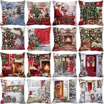Украшение дома Рождественские украшения Рождественская печать Подушка из полиэстера Подушка Подушка Подушка Decoracin navidea 40X40CM