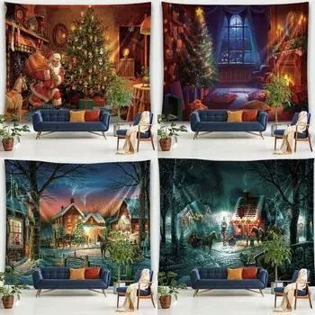 Украшение дома Рождественский гобелен Камин Рождественская елка Спальня Гостиная Общежитие Печатный гобелен 100x75cm