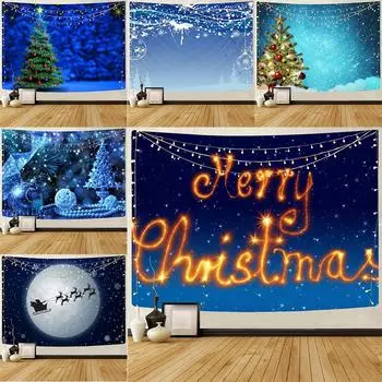 Украшение дома Рождественский гобелен Рождественская елка Гобелен Снеговик Настенный Гобелен на рождественскую тему Печатный гобелен Фон ткань 100x75cm