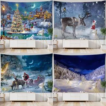 Украшение дома Рождественский гобелен Зимний Санта-гобелен Гостиная Украшение стены Фон 100x75cm