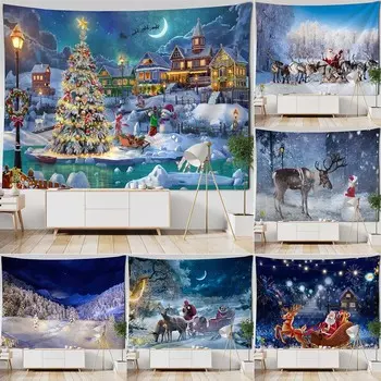 Украшение дома Рождественский гобелен Зимний Санта-Клаус Полиэстеровый гобелен Гостиная Украшение стены Фон Ткань Гобелен 100x75cm
