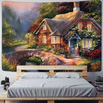 Украшение дома Рождественское украшение Сказочный дом Paypet Настенное украшение Натуральное украшение Анютины глазки Психоделический хиппи Польский гобелен 100x75cm