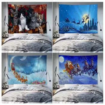 Украшение дома Санта-Клаус с принтом оленей из полиэстера гобелен настенный подходит для спальни, гостиной, тапиз 150X100CM