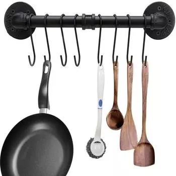 Украшение дома в индустриальном стиле, подвесная труба с крючками, металлические настенные держатели, труба для организации кухонных принадлежностей чёрный