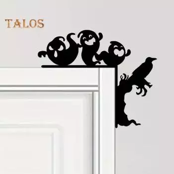 Украшение дверной рамы в виде привидения на Хэллоуин, прочный металлический левый и правый угол двери, вывеска на переднюю дверь, украшение для сиденья, праздничные атрибуты A