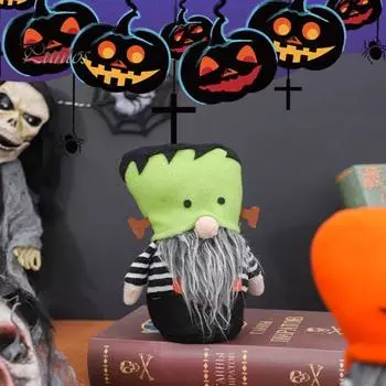 Украшение гнома на Хэллоуин, ручная работа, кукла-гном с тыквенным лицом, плюшевый эльф, украшение стола для домашнего декора на Хэллоуин зелёный