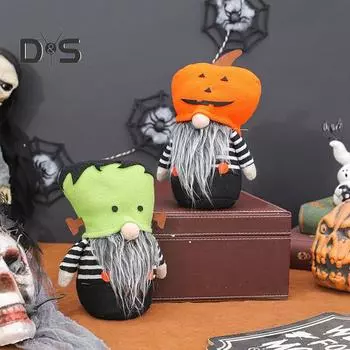 Украшение гнома на Хэллоуин, ручная работа, кукла-гном с тыквенным лицом, плюшевый эльф, украшение стола для домашнего декора на Хэллоуин зелёный