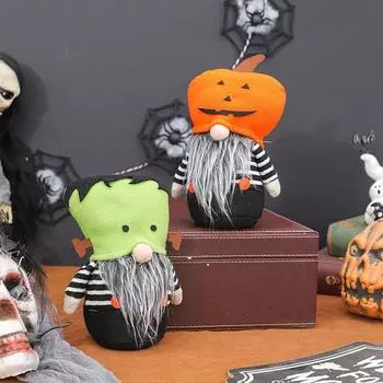 Украшение гнома на Хэллоуин, ручная работа, кукла-гном с тыквенным лицом, плюшевый эльф, украшение стола для домашнего декора на Хэллоуин зелёный