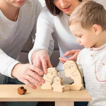 Украшение-головоломка «Семья пингвинов» Деревянные головоломки «Пингвины» Домашнее настольное украшение «Семья пингвинов» Подарок для мамы, папы, бабушки 3pcs