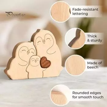 Украшение-головоломка «Семья пингвинов» Деревянные головоломки «Пингвины» Домашнее настольное украшение «Семья пингвинов» Подарок для мамы, папы, бабушки 3pcs