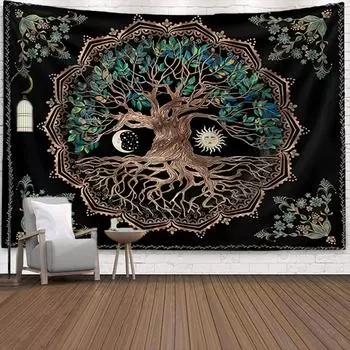 Украшение гостиной Черно-белый гобелен Гобелен «Галактика Космос» Черный эстетичный настенный гобелен для спальни «Древо жизни» 100x75cm