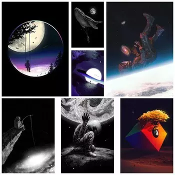 Украшение гостиной Художественная роспись Белая бумага Астронавт Космос Плакат Настенные художественные принты Домашний декор Бар Кафе Общежитие Декоративные картины Подарки 30x21cm