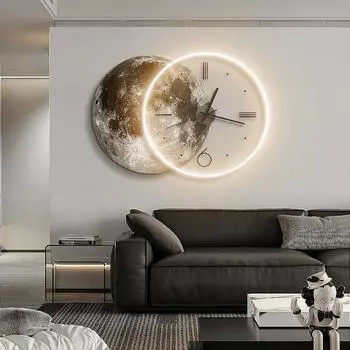 Украшение гостиной Картина Луна Светодиодные настенные часы Домашний декор Фон Бесшумные часы Спальня Декоративные подарки 30x40cm
