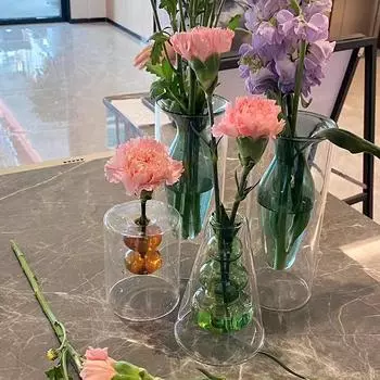Украшение гостиной Прозрачный цвет Двойная стеклянная ваза Террариум Цветочные горшки Декоративное искусство