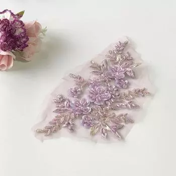 Украшение Hanfu, трехмерные аксессуары, тканевые наклейки «сделай сам», кружевная нашивка, свадебное платье, цветочная сетка, вышитая 21*12cm