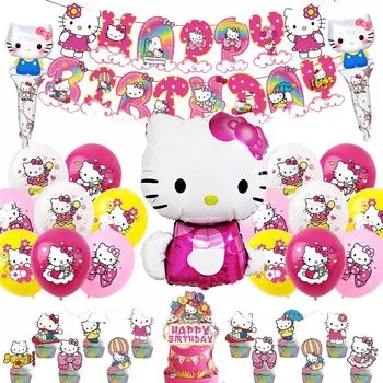 Украшение Hello Kitty Милый розовый день рождения Дети Девочки Звезда С днем рождения Воздушный шар Набор воздушных шаров Воздушный шар Kitty Воздушный шар на день рождения Праздничное украшение