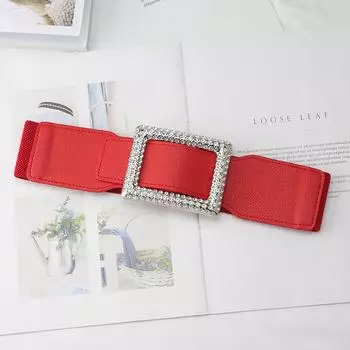 Украшение, инкрустированное черными бриллиантами, Сверхширокий эластичный пояс, Женский простой пуховик с поясом-кушаком красный