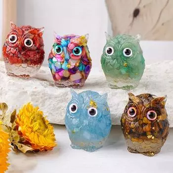 Украшение из натурального хрусталя в виде совы, статуэтка совы из смолы ручной работы с хрустальным гравием внутри коричневый