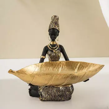 Украшение из смолы, африканская статуя женщины с ящиком для хранения, подарочный контейнер для мелочей, держатель ключей для прихожей