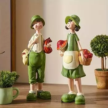 Украшение из смолы с изображением пары из мультфильмов, расписанное вручную украшение в пасторальном стиле, домашние статуэтки, декоративное искусство для интерьера и улицы Rural