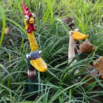 Украшение из смолы утка мультяшная фигурка цыпленка с длинной шеей петух утка гусь садовая статуэтка для декора дворика на лужайке фермы A