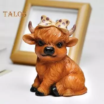 Украшение из смолы в виде коровы Хайленд, статуэтка коровы Хайленд с бантом в горошек, скульптура коровы Хайленд для дома, фермерского дома, многоярусный поднос, декор для любителей коров Cow