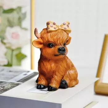 Украшение из смолы в виде коровы Хайленд, статуэтка коровы Хайленд с бантом в горошек, скульптура коровы Хайленд для домашнего фермерского дома, многоярусный поднос, декор Cow