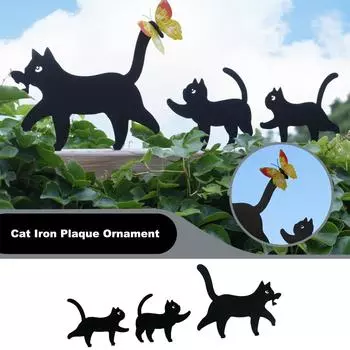 Украшение из железа в виде кошки с аксессуарами Интересный металлический декоративный знак для сада с кошкой One Size