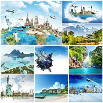 Украшение Эйфелева башня Пизанская башня Статуя Свободы Картина на холсте Известный архитектурный пейзаж Репродукции Украшение Плакат 176x250mm небесно-голубой