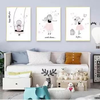 Украшение комнаты, настенные картины, цитаты, розовая картина на холсте, скандинавский декор для детской комнаты, танцующая девушка S и принты, жизнь без рамки 21*30cm