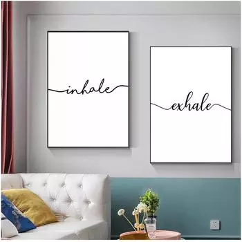 Украшение комнаты в скандинавском стиле, вдох, выдох, черно-белый минималистичный холст, настенное искусство, печать на холсте, декоративная картина, живопись, оптовая продажа 21x30cm No Frame