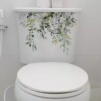 Украшение крышки унитаза для ванной комнаты, наклейка на стену, наклейка с листьями растений, самоклеящаяся водостойкая виниловая наклейка, съемные обои 25x35cm разноцветный