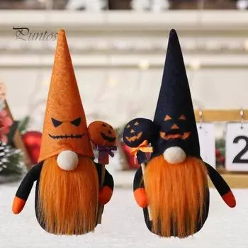 Украшение куклы-гнома на Хэллоуин, плюшевая тыква ручной работы без лица, эльфийское украшение-гном для вечеринки на Хэллоуин, домашний декор стола оранжевый