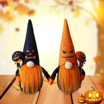 Украшение куклы-гнома на Хэллоуин, плюшевая тыква ручной работы без лица, эльфийское украшение-гном для вечеринки на Хэллоуин, домашний декор стола чёрный