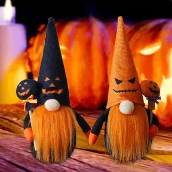 Украшение куклы-гнома на Хэллоуин, плюшевая тыква ручной работы без лица, эльфийское украшение-гном для вечеринки на Хэллоуин, домашний декор стола оранжевый