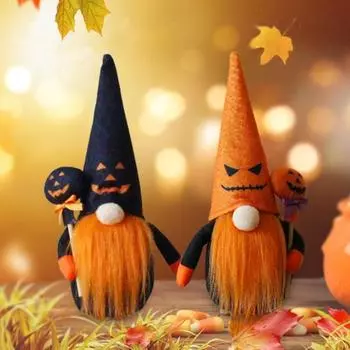 Украшение куклы-гнома на Хэллоуин, плюшевая тыква ручной работы без лица, эльфийское украшение-гном для вечеринки на Хэллоуин, домашний декор стола оранжевый