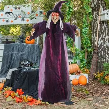 Украшение летающей ведьмы на Хэллоуин, наружная подвесная статуя ведьмы со светом, большая кричащая ведьма, реквизит для декора газона в саду и дворе A