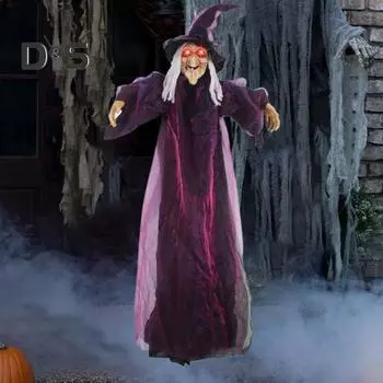 Украшение летающей ведьмы на Хэллоуин, наружная подвесная статуя ведьмы со светом, большая кричащая ведьма, реквизит для декора газона в саду и дворе A