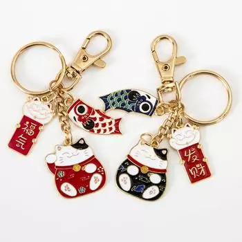 Украшение Maneki Neko, детский женский брелок для ключей от автомобиля, кулон в японском стиле, карп, стример
