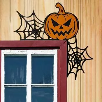 Украшение металлической дверной рамы на Хэллоуин, паутина, тыква, ведьма, черная кошка, знак на дверь, угол окна, передняя часть A