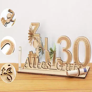 Украшение на 30-й день рождения, настольный орнамент, стол, немецкий текст, деревянный знак, держатель для подарка для денег