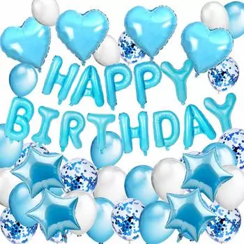 Украшение на день рождения ANKE, набор для украшения на день рождения из алюминиевых шаров синего цвета, ручной насос, двухсторонний розовый очень большой набор для украшения на день рождения в форме сердца и звезды, (синий)
