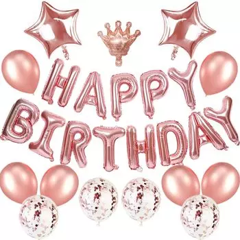 Украшение на день рождения для девочек, набор из 30 воздушных шаров, простое украшение, с днем рождения, для девочек, корона, конфетти, воздушные шары, товары для вечеринок, украшение розового золота