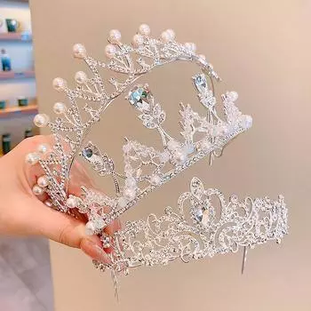 Украшение на день рождения для маленькой девочки, заколка для волос, детская повязка на голову, корона, детский головной убор принцессы с кристаллами и жемчугом, украшения для волос
