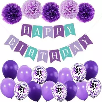 Украшение на день рождения Гирлянда на день рождения Украшение на день рождения Набор украшений A из (Набор 3) (фиолетовый)
