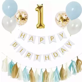 Украшение на день рождения Ханамей Украшение на день рождения Набор украшений на первый день рождения 1 год Мальчики Девочки pa015 Год № 2 (1 Старый, Синий) синий